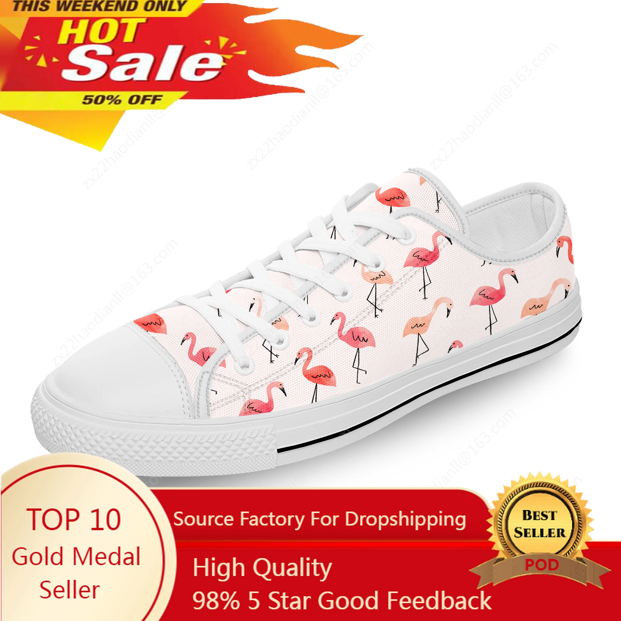 

Flamingo Cartoon Aesthetic White Cloth Fashion 3D Print Low Top Canvas Shoes Men Women Lightweight Breathable Sneakers