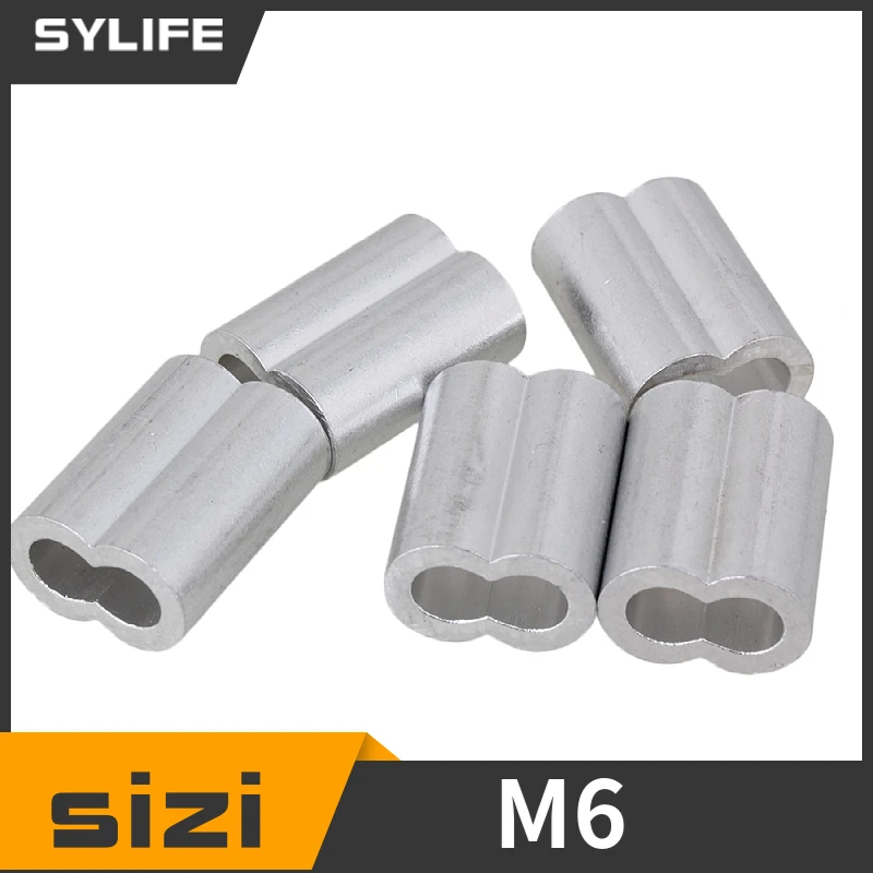 

Aluninum Double Holes Crimping Loop Sleeve for Wire Rope M6 Pack of 20