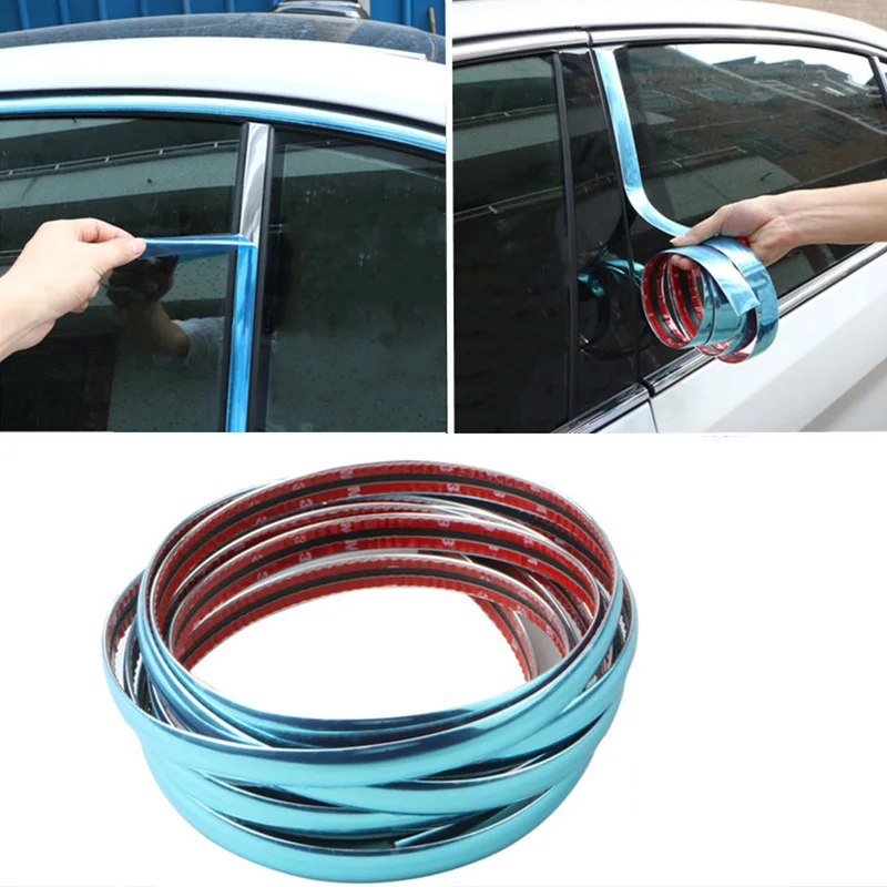 Car Window Trim Stickers Car Window Trim Car Window Protector Strip Car Bumper Accessories Blue Film Car Window Chrome Bright Strip Front Bumper Anti-Collision Strip Body Frame Body Modification Medium Mesh Trim