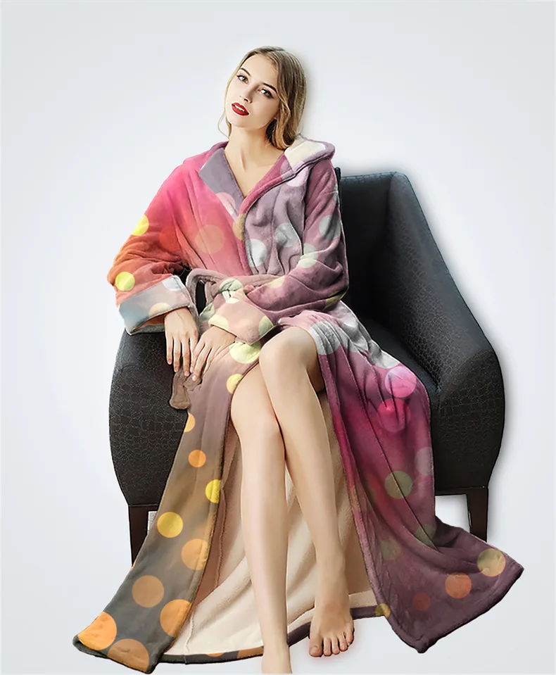 

Custom Women Winter Warm Robe Bathrobe Pajamas DIY Full Print Coral Fleece Nightwear Sleepwear