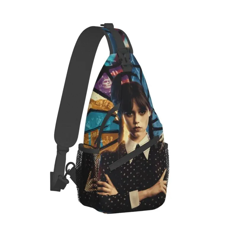 

Cool Horror TV Wednesday Addams Sling Crossbody Backpack Men Supernatural Comedy Shoulder Chest Bags for Traveling