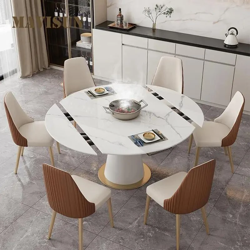 

Телескопический круглый обеденный стол, роскошная Минималистичная домашняя мебель для столовой, кремового цвета