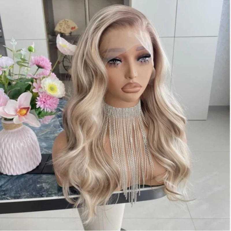 22 Inches Body Wavy Wigs Blonde Highlight Wavy Wigs For Women Synthetic Wig Natural Wig Long Layered Bohemian For Woman