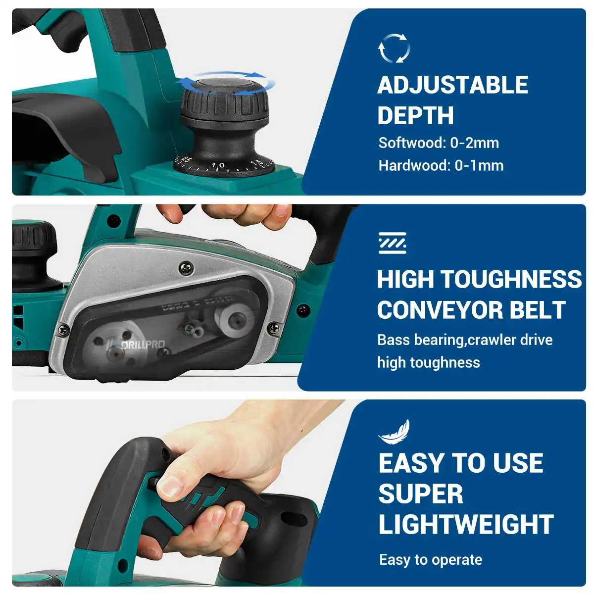 Drillpro 30000RPM Brushless Electric Planer Wireless Woodworking Machine Cordless Home DIY Cutting Power Tool For Makita Battery 4