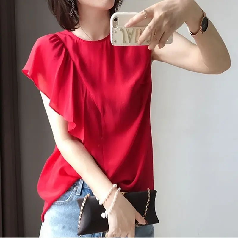 

2023 Summer Fashion Woman Blouse Clothing Shirts Lady Fashion Casual Short Sleeve O-Neck Collar Printing Blusas Tops G2824