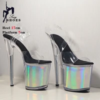 High-quality 17CM/7inches Women Sandals Stripper High Heel Shoes Transparent Platform Glitter Stiletto Pole Dance Shoes Wedding 1