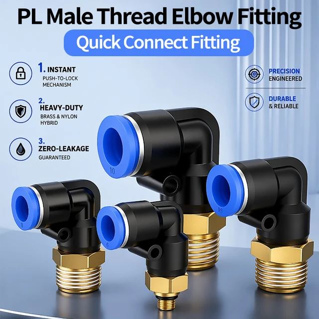 5PCS PL Series Straight Pneumatic Fittings - 10mm Hose to 1/8" 1/4" 3/8" 1/2" Thread Air Pipe Quick Connector for Compressor 2