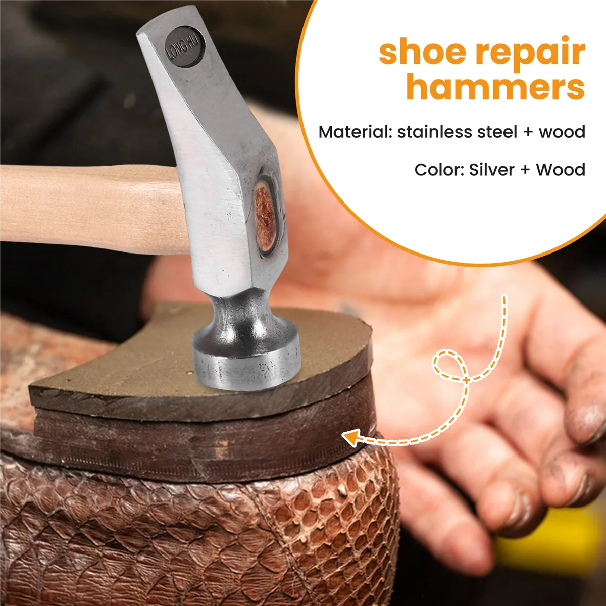 1Pcs Cobbler Shoe Repair Hammer Wood Handle Leather Work Shoemaking Repairing Remmending Shoe Tool 5