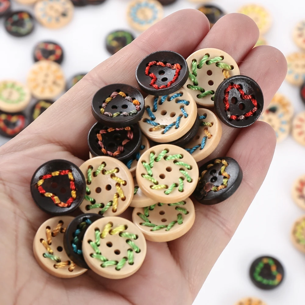 20pcs/lot wooden buttons Random mixing Heart shaped weaving Buttons Handmade accessories for Art and Crafts 3