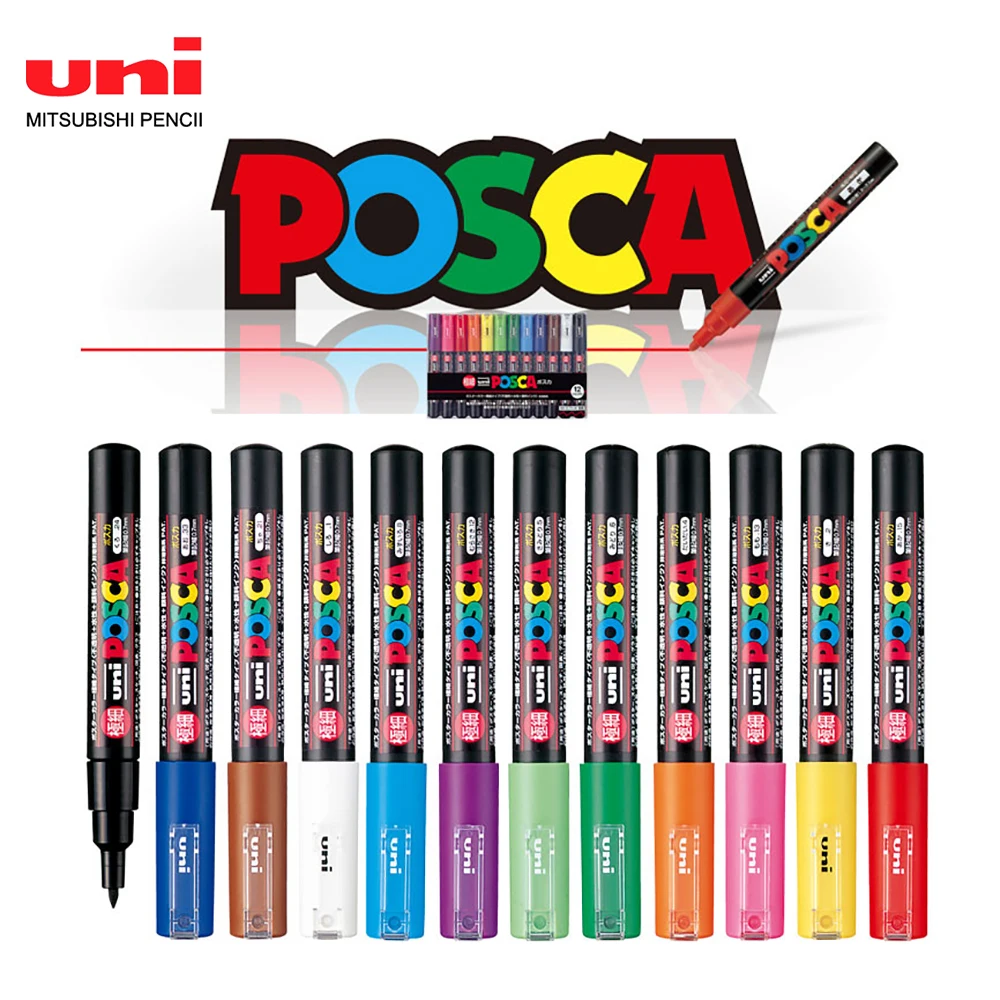 1 Pcs Japan Uni Posca Markers PC-1M Paint Pen POP Poster Graffiti Advertising Waterproof Student Office Stationery Art Supplies