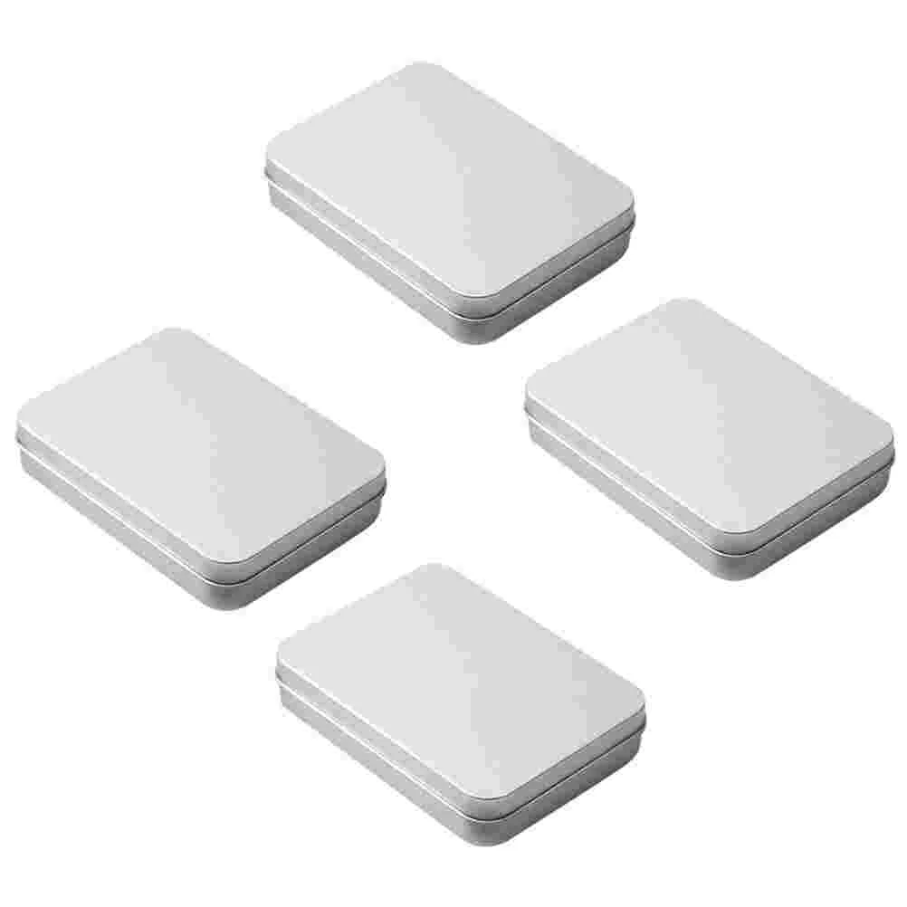

4pcs Mini Tinplate Boxes Portable Candy Box Containers Packaging Storage Box for Candy Gift Crafts (Flat Cover Silver)