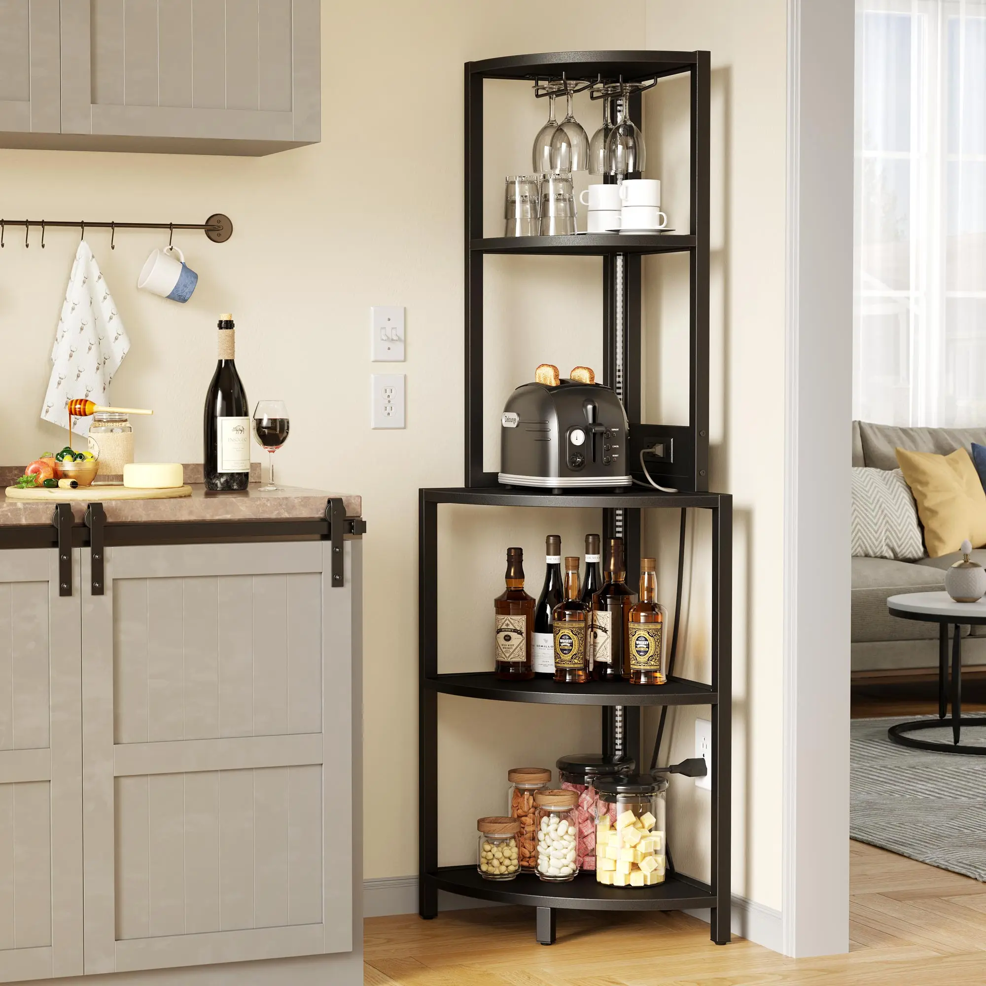 Corner Shelf with Power Outlets & LED Lights Bookshelf Bookcase Display Shelves
