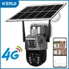 KERUI WIFI Solar Panel Dual Lens Camera Outdoor PTZ 4MP 2K 4G SIM Home Security CCTV Video Surveillance Monitor Built-in Battery 1