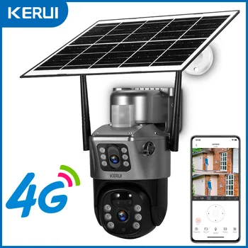 KERUI WIFI Solar Panel Dual Lens Camera Outdoor PTZ 4MP 2K 4G SIM Home Security CCTV Video Surveillance Monitor Built-in Battery 1