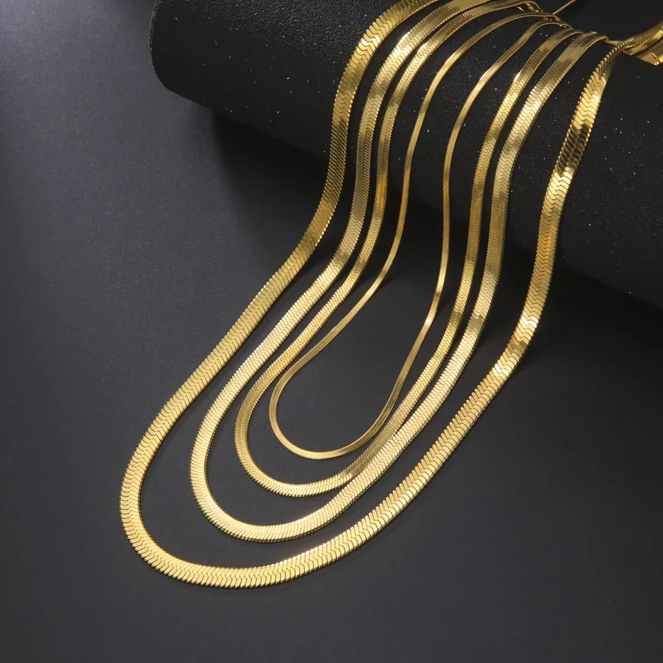 Flat Snake Chain Necklace Cho, Gold Plated - Taj Amsterdam
