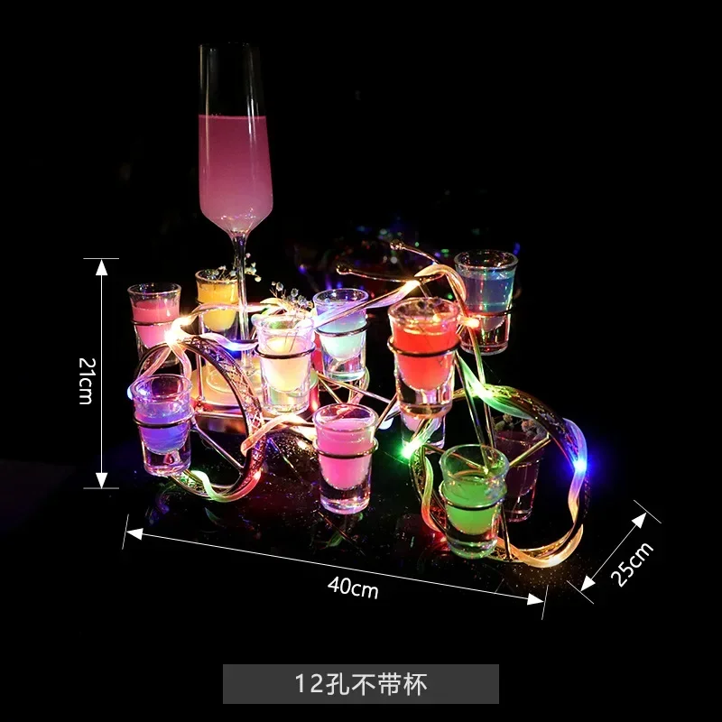 LED Charging Cocktail Holder Metal Tricycle Wine Glass Stand Luminous Bullet Cup Rack Party Drinkware for Bar and KTV