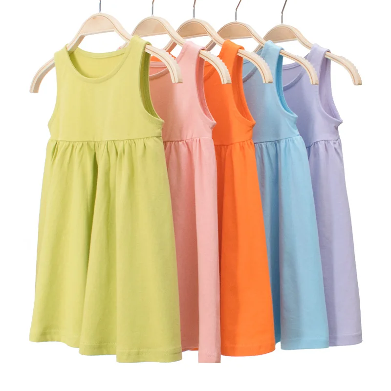 

Children Girls Sleeveless A-LINE Dress Summer Kid Clothes Cotton Toddler Sundress Princess Dresses Yellow Green