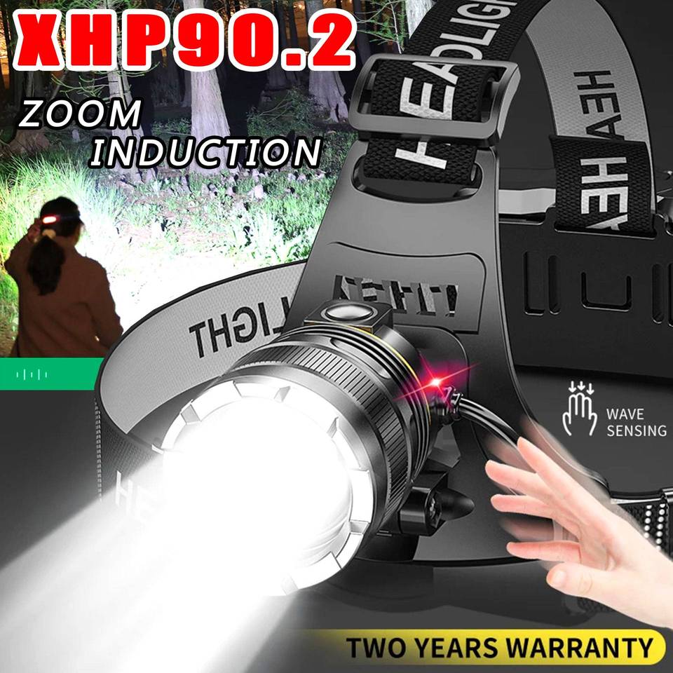 30000LM Upgrade Headlamp Sensor XHP90 Fishing Headlight 18650 Battery Flashlight USB Rechargeable Head Lights Torch Lantern