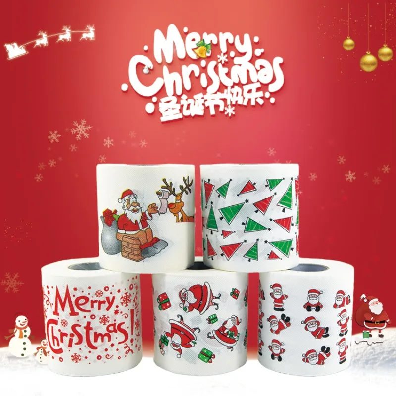 Disposable toilet paper Christmas Pattern Tissue Printing Roll Toilet Paper Santa Christmas Tree Cute Toilet Paper New Year Gift Creative Napkin