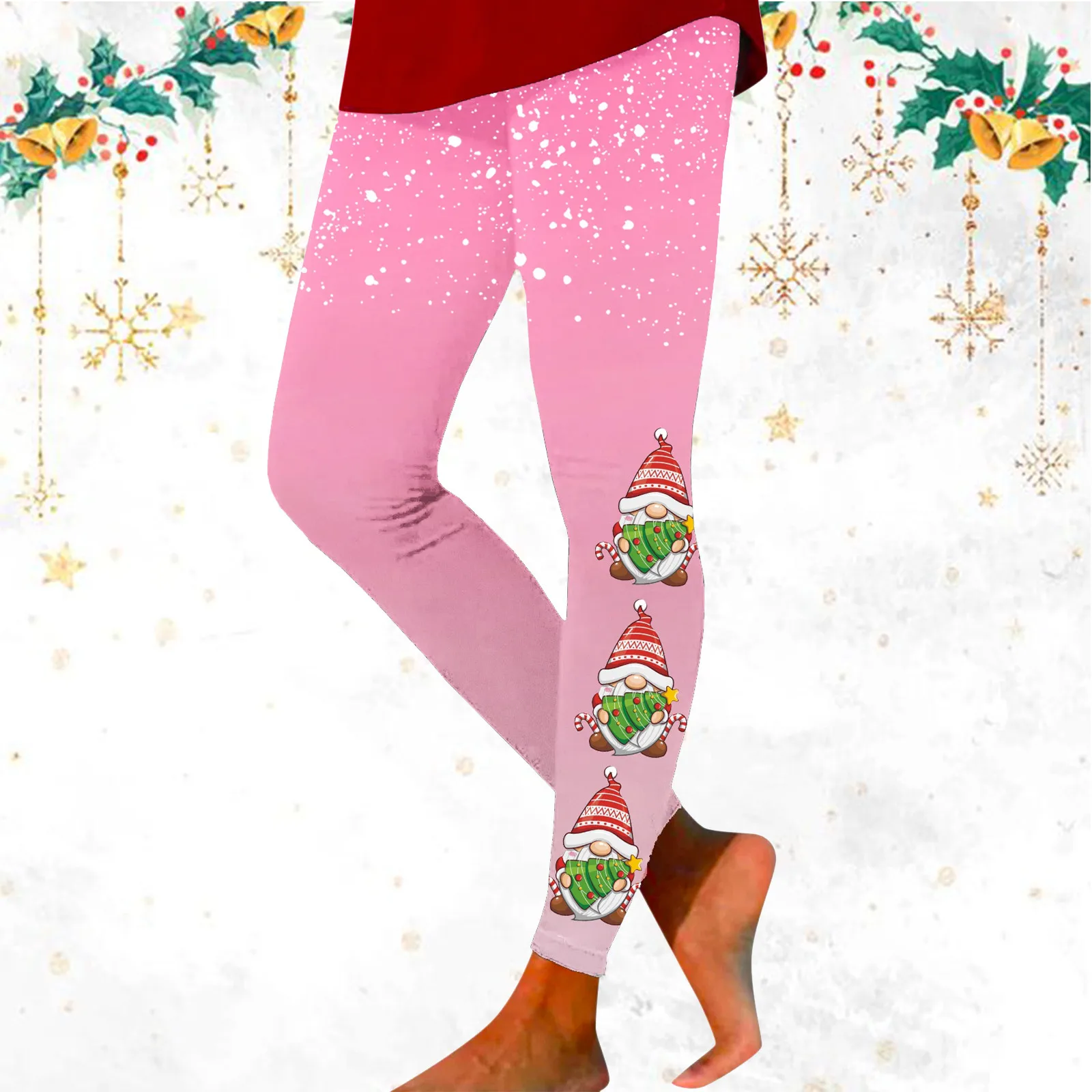 

Womens Gradient Christmas Printing Tight Hip Lifting Fitness Yoga Leggings Ten
