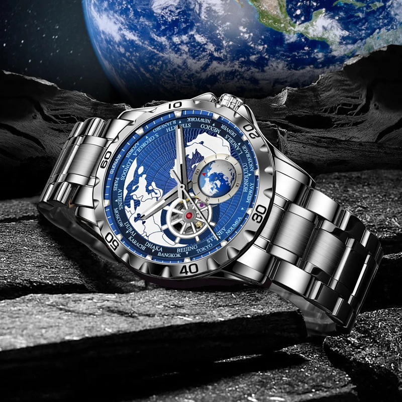 Montre mécanique de luxe GLENAW Earth Series pour homme, avec seconde main rotative, lumineuse et étanche, modèle 2025_voghion.com