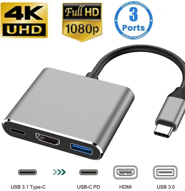 Hub USB-C 3 en 1 : type-c 3 en 1 PD100W+HDMI(4K/30 Hz)+USB3.0