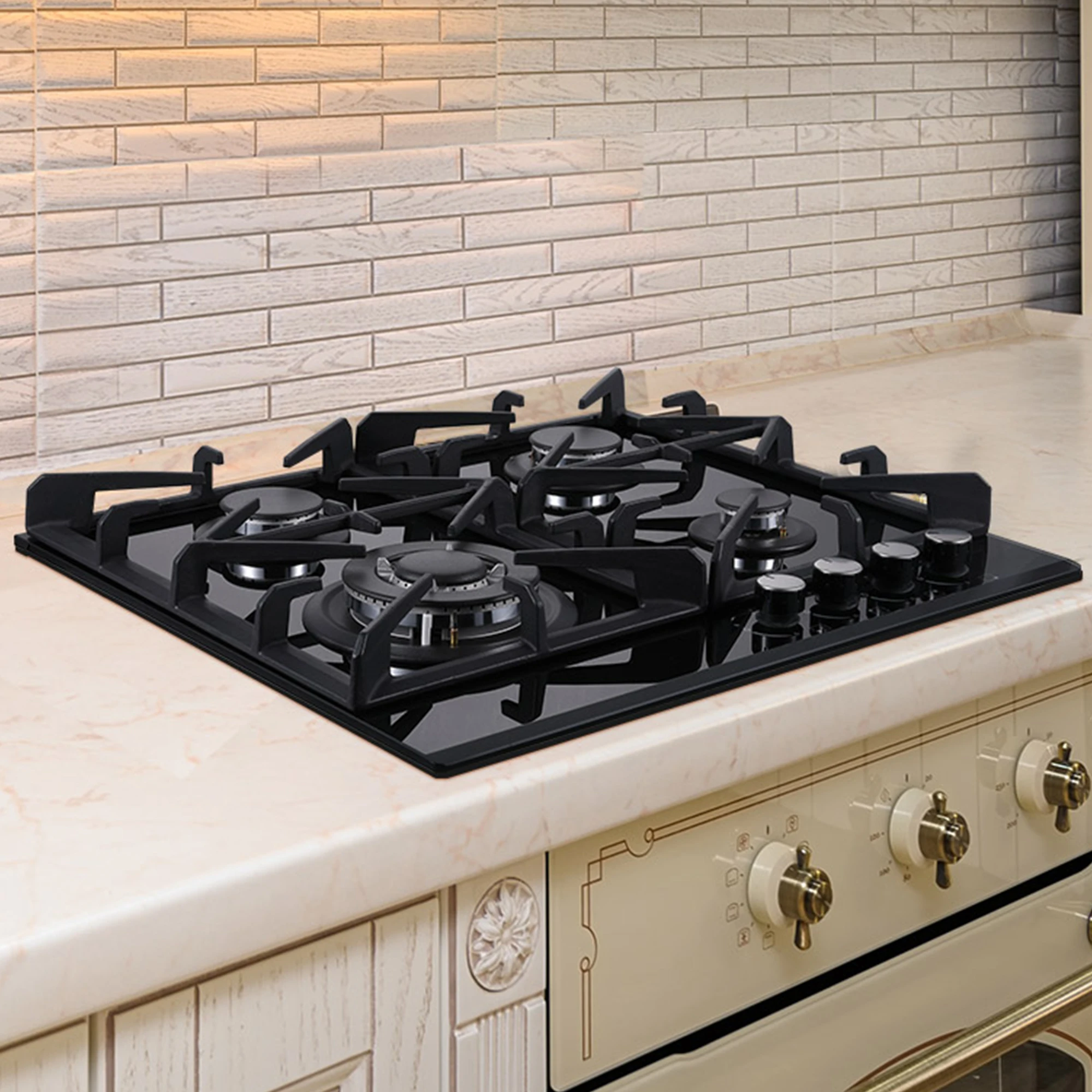 24 Inch 4-Burner Gas Cooktop | Dual Fuel NG/LPG Convertible | Thermocouple Protection & Built-in Design | Tempered Black Glass 6