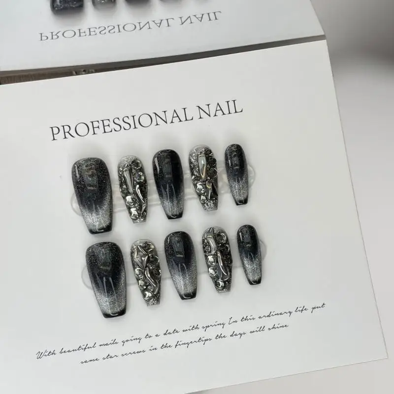 

Fashion Crystal Black Nail Art Patch Fake Nails for Trendy and Glamorous Looks Reusable Nail Pieces Makeup Makeup