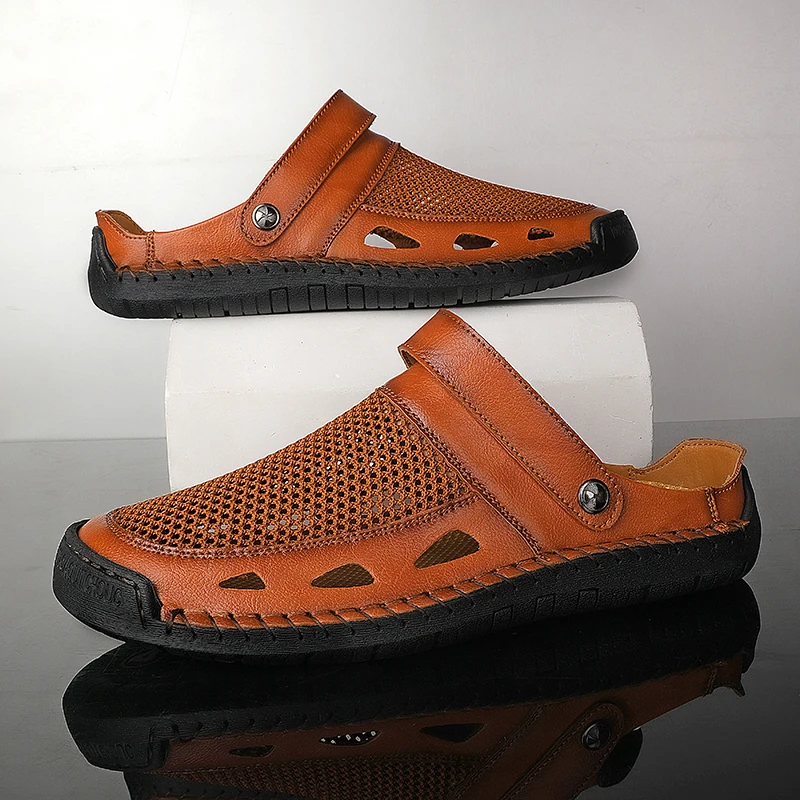 لينة وحيد الذكور النعال بسيطة تنفس رجالي الصيف أحذية رياضية نصف أحذية الترفيه المشي نصف السحب في الهواء الطلق عدم الانزلاق الصنادل