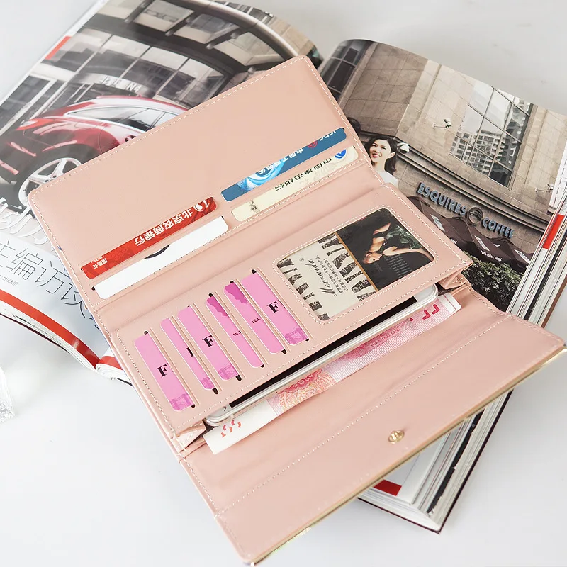 Women's fashion long wallet with multiple card slots, letter buckle, hand-held bag, simple wallet