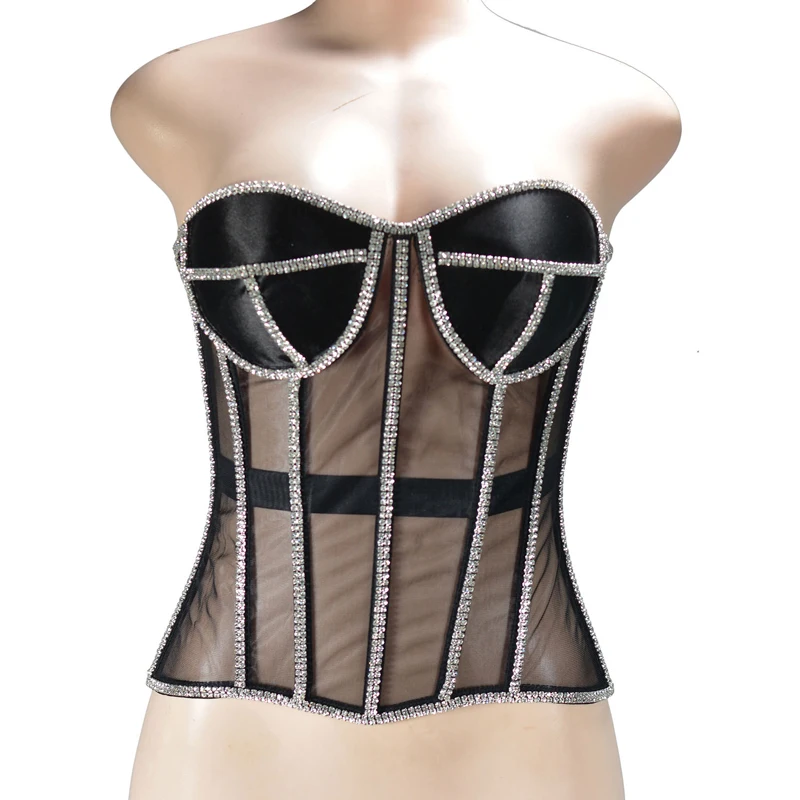 Sexy Women's Mesh Overbust Corset Tops 2023 Elegant See