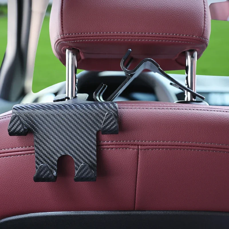 Universal Carbon Fiber Car Seat Back Hooks Headrest Mobile Phone