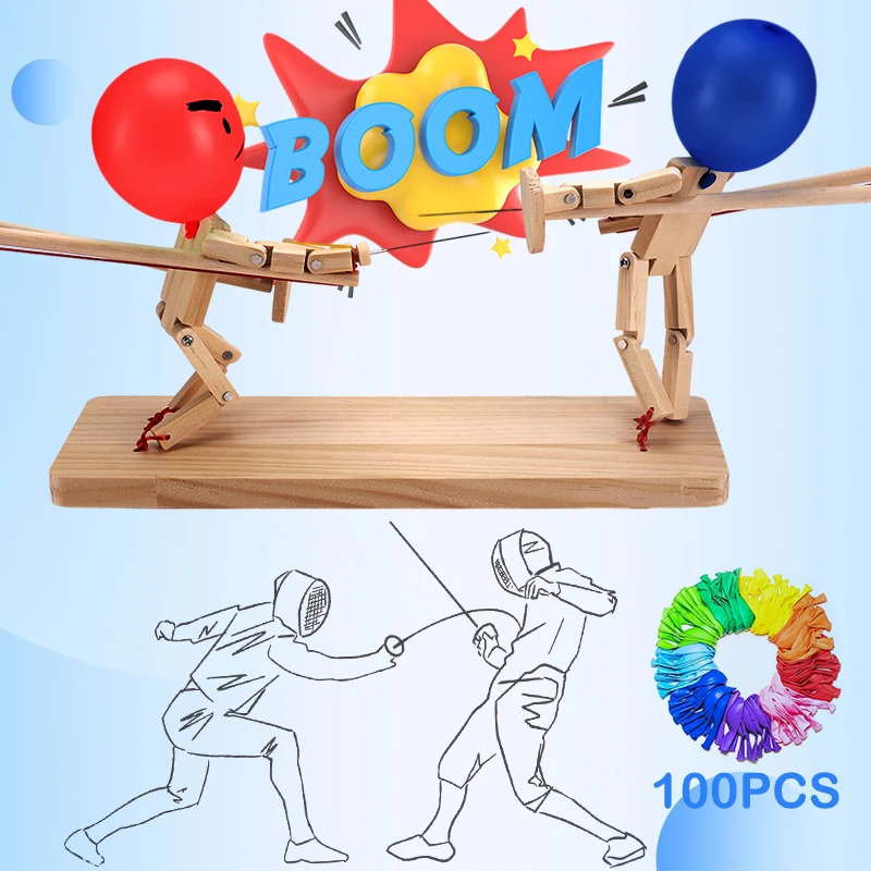 2024 Balloon Bamboo Man Battle Player Game Fast-Paced Balloon Fight With Handmade Wooden Fencing Puppet For Balloon Party Game