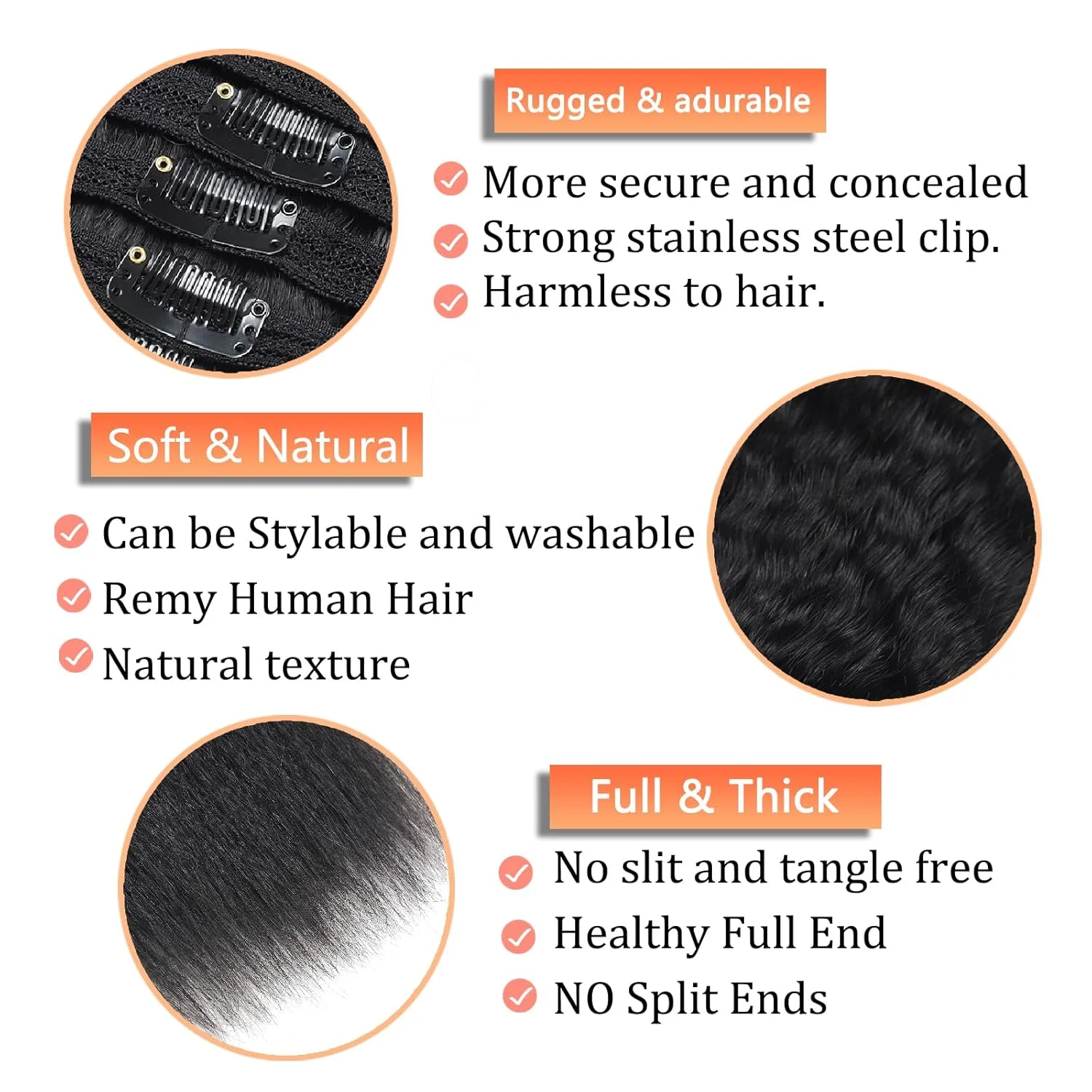 Kinky Straight Clip ins 120g Clip in Hair Extensions Human Hair Natural Black Remy Kinky Straight Human in Extensions