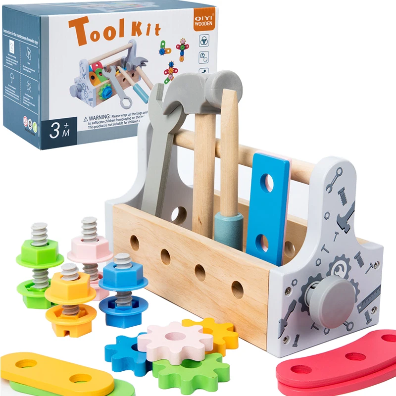 Children Toolbox Wooden Toys Pretend Play Set Nut Disassembly Screw Assembly Simulation Repair Games Educational Sensory Toys