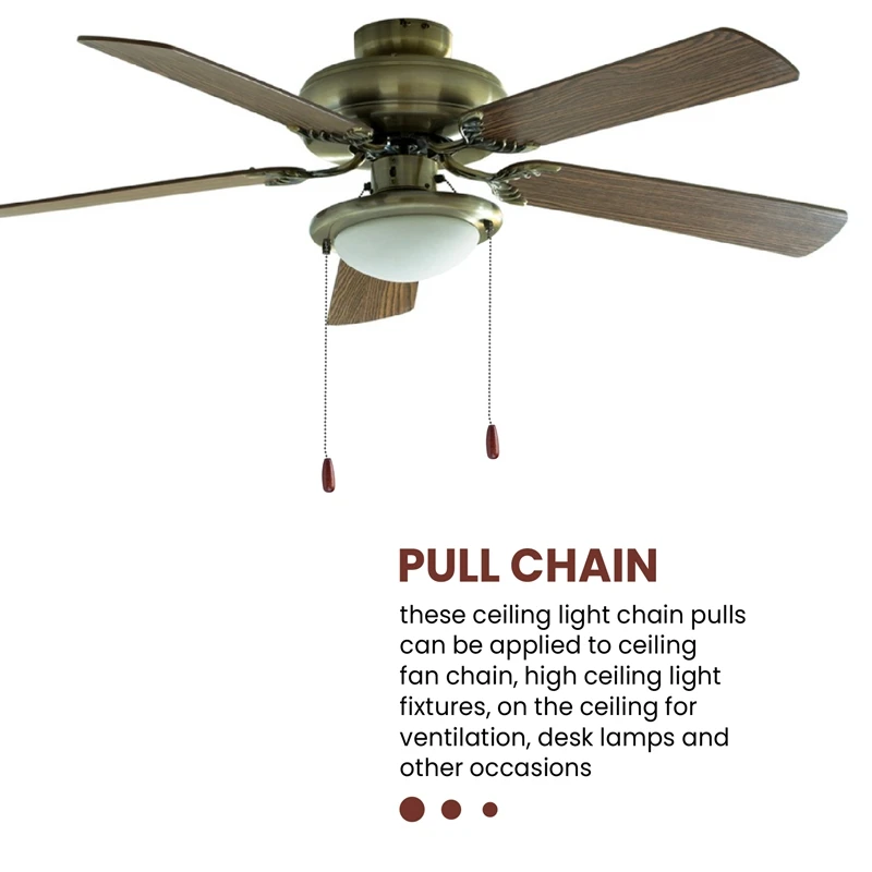 4 Pieces Ceiling Fan Chain Pulls Wooden Pull Chain Extension Pull for Ceiling Light Lamp Fan Walnut Color