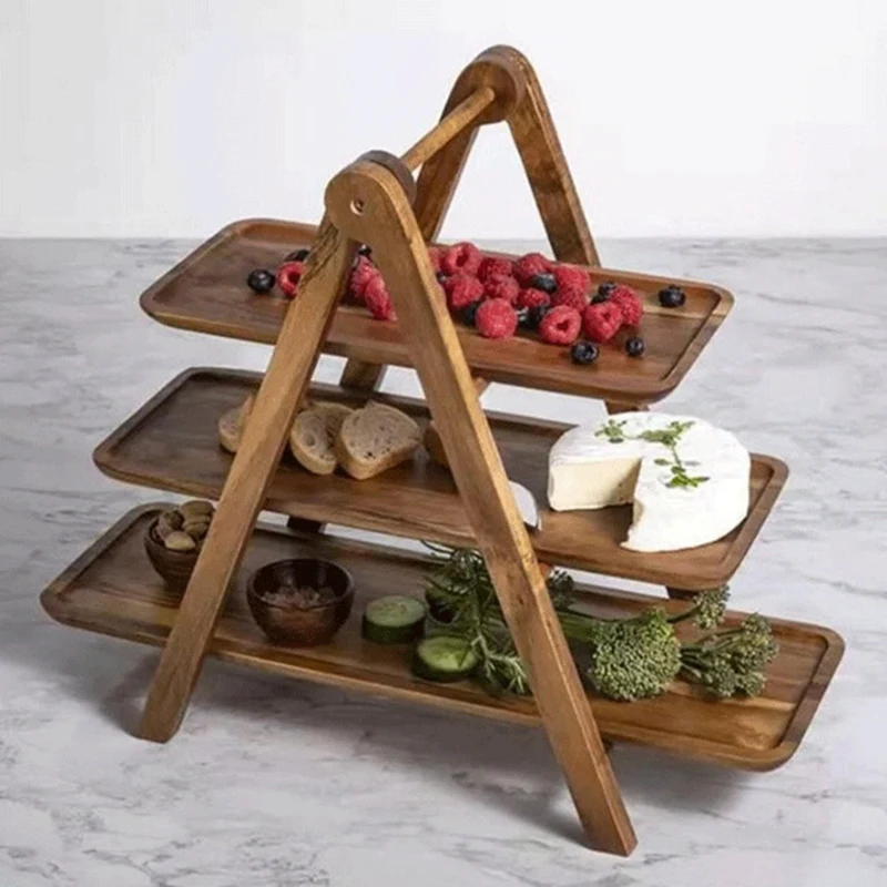 1PC New 3 Tier Serving Tray Wood Tiered Tray Decor Cake Stand Farmhouse Tiered Tray Party Serving Dishes And Platters Trays 5