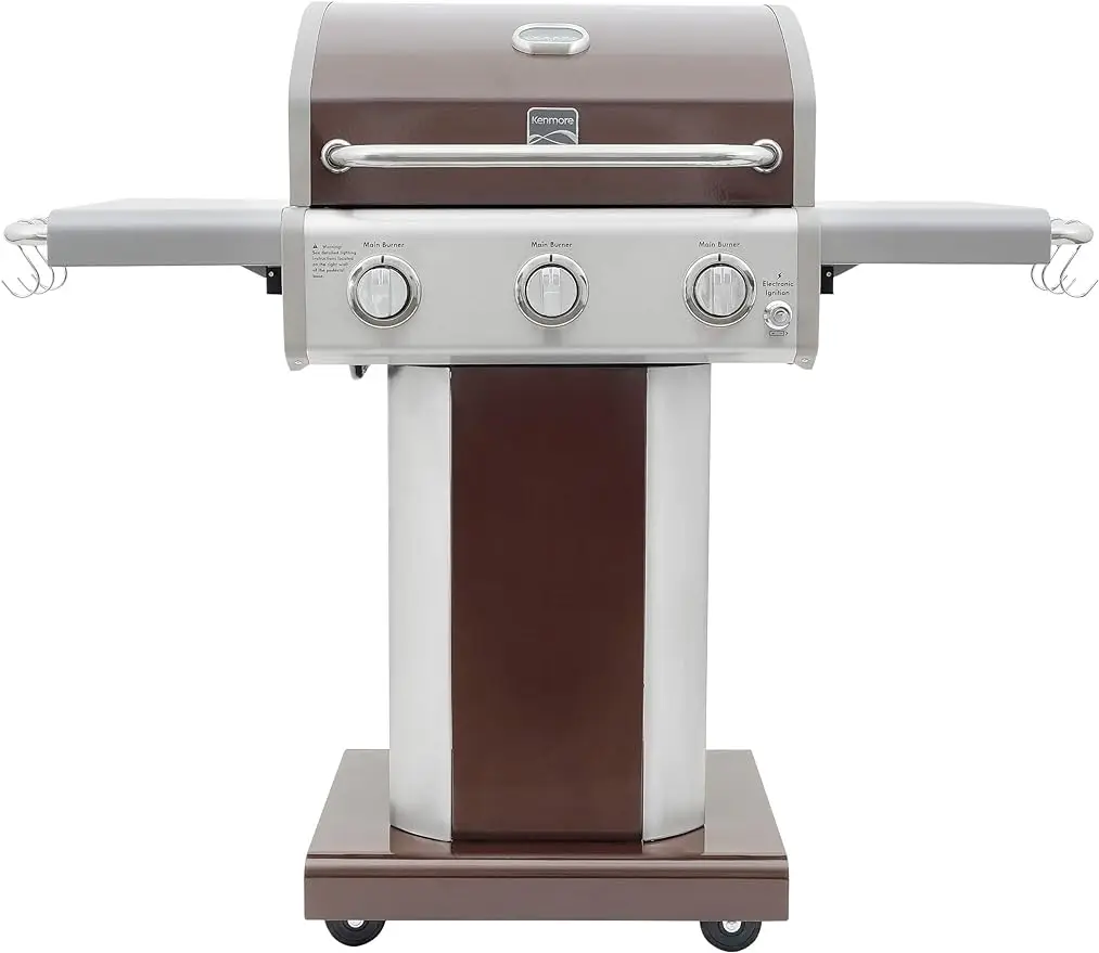 

Kenmore 3-Burner Outdoor BBQ Grill | Liquid Propane Barbecue Gas Grill with Folding Sides, PG-A4030400LD-MO,