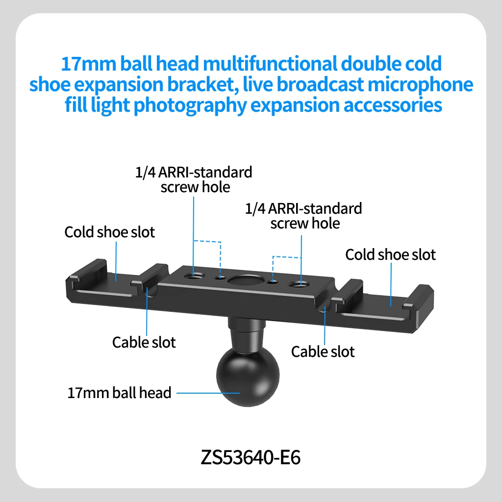 Double Cold Shoe Adapter 1/4 ARRI Mount Extension Bar 360 Rotatable Bracket for