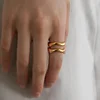 High End PVD Wholesale No Fade&Waterproof Fashion Minimalist Wave Shaped Stainless Steel Ring for Women Girl 2