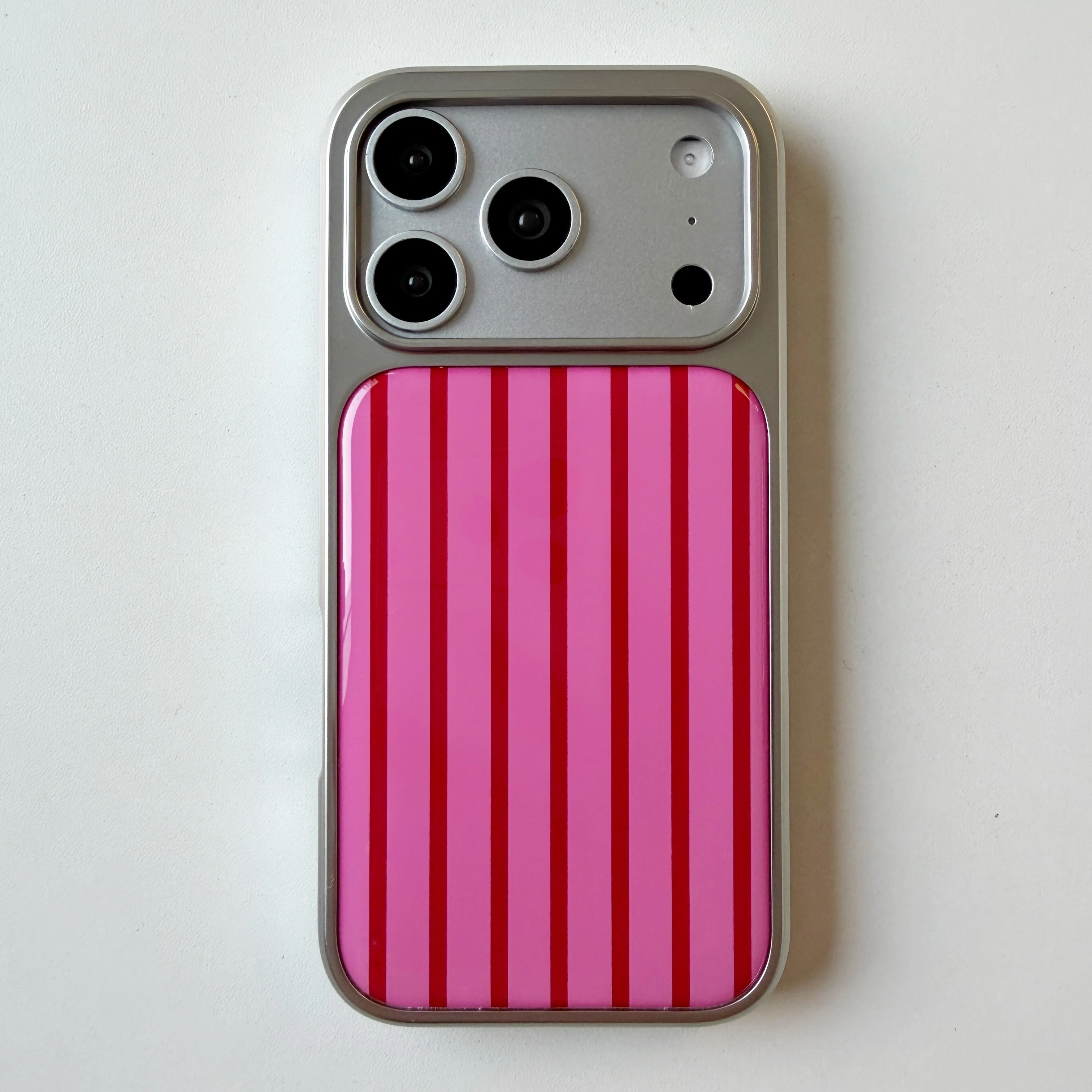 Couple's Striped Pattern Phone Case with Luxury Matte Frame and Glossy Shockproof Protection