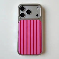 Couple's Striped Pattern Phone Case with Luxury Matte Frame and Glossy Shockproof Protection - iPhone 15 (Rose Pink)