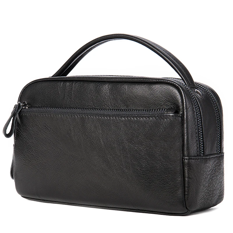 

Soft Cow Leather business handbag super soft large capacity wash gargle bag leather casual handbag Male clutch bag black