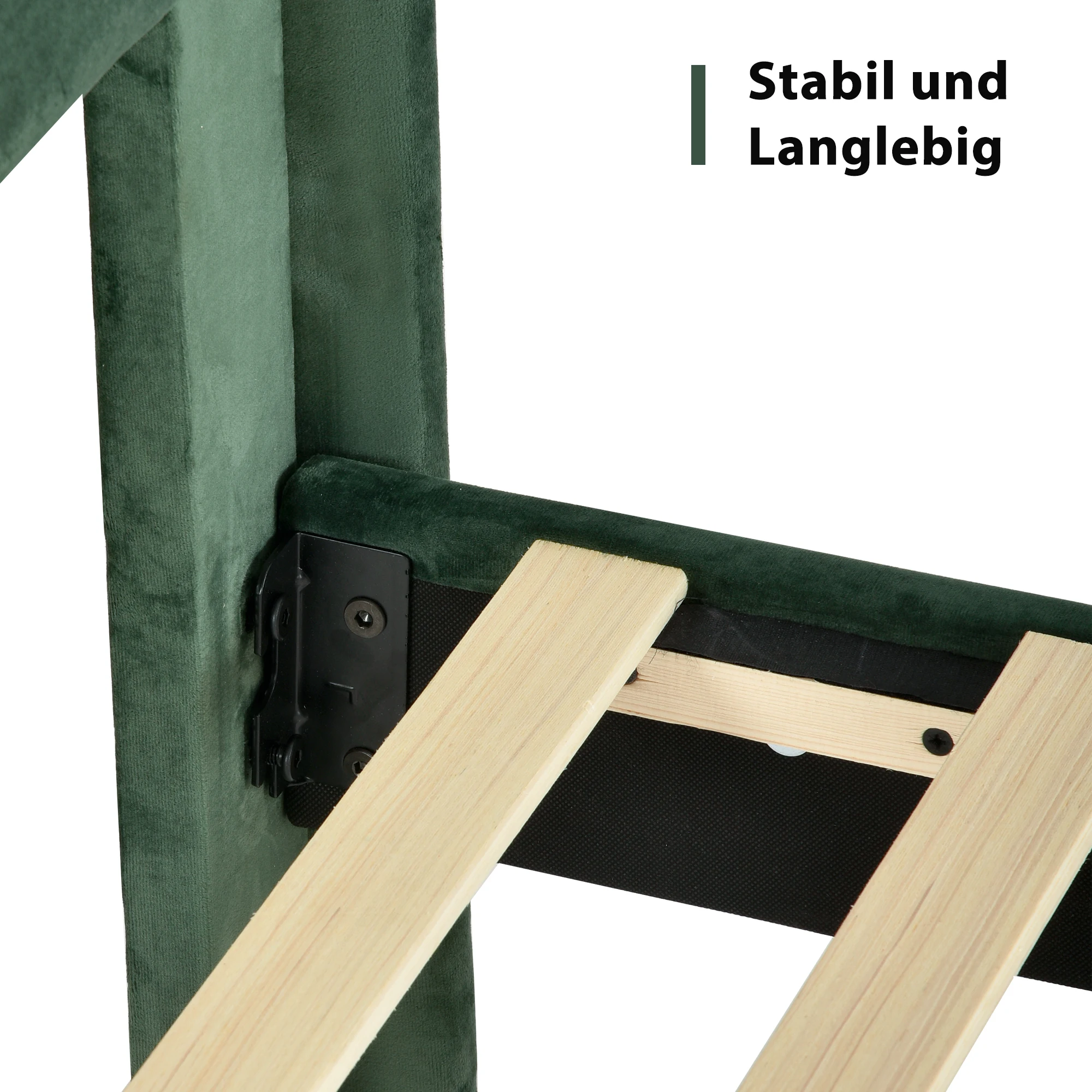 KOMHTOM Polsterbett Dunkelgrün, Bettgestell mit Lattenrost & Kopfteil, gepolstertes Jugendbett, Samt-Textilbezug – Detail 6