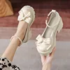 New Sexy Fashionable Elegant Shallow Mouth Round Toe Square Heel Thick Sole Casual Solid Color Bow Women's Shoes 1