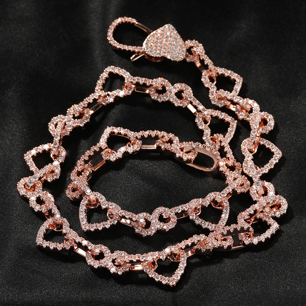 THE BLING KING Iced Out Hollow Heart Necklace Micro Paved 5A Cubic Zirconia Link Chain Bracelet HipHop Jewelry For Gift