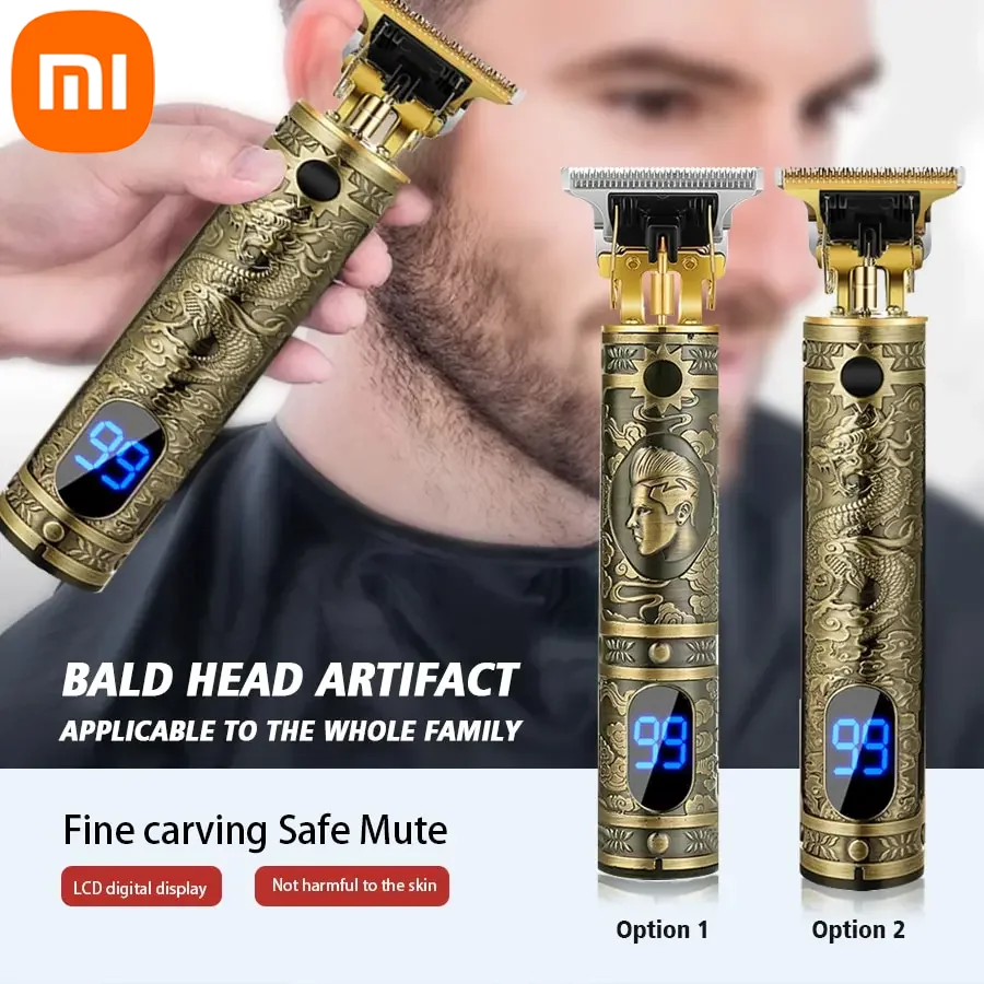 Xiaomi-T9 Aparador de cabelo elétrico para homens, barbeador retro masculino, aparador de pêlos corporais, display digital, portátil, metal