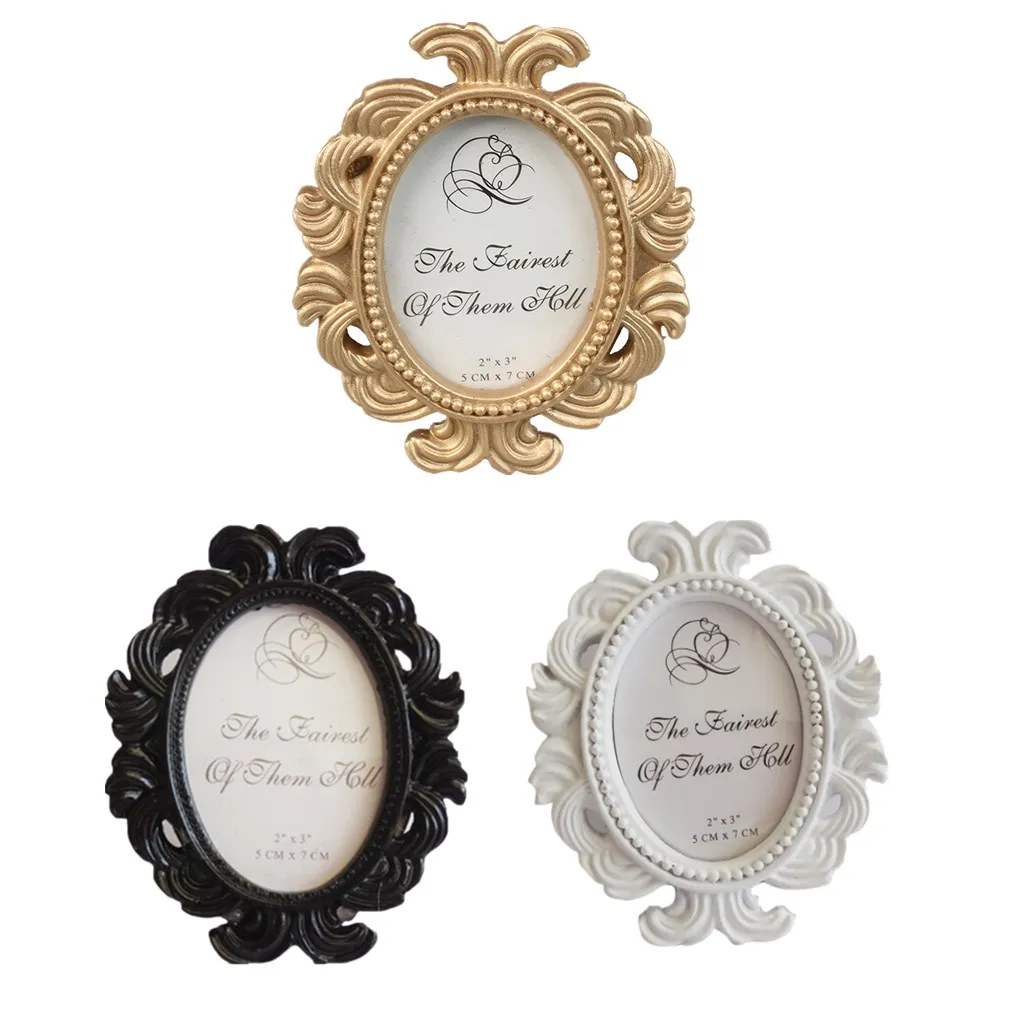 Photo frame,art frames Retro Floral Photo Frame Elliptical Desktop Picture Frame Ornament Small Baroque Photo Holder Prop Wedding Home Decor Gift