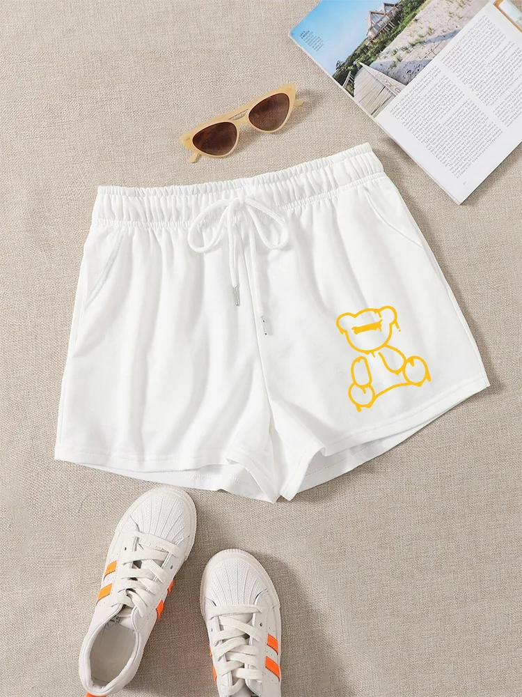 Description Picture 2 of itemBear Print Drawstring Shorts, Casual Shorts For Spring & Summer, Women's Clothing
