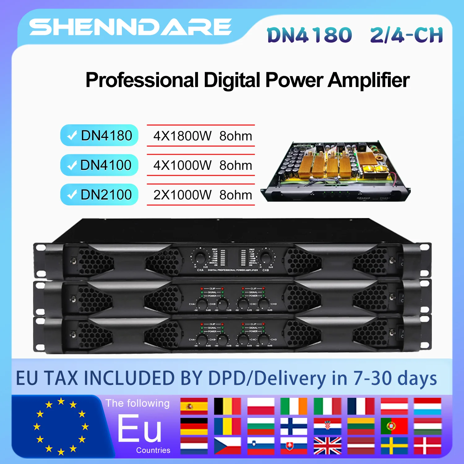 SenMicre DN4180 디지털 파워 앰프 4x1800W 8옴 4채널 사운드 앰프 오..
